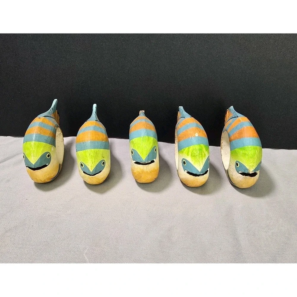 Tropical Fish Napkin Holders VTG Hand Carved Hand Painted 80s 90s